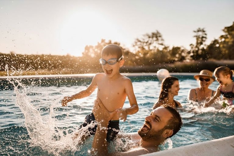 Toddler swimming lesson with parent